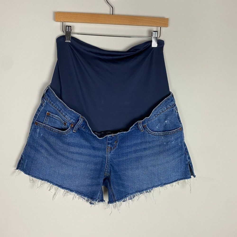 Abercrombie & Fitch The 4" Mom Jean Shorts Maternity Women 29 8 Blue Raw Hem